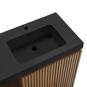 English Elm Galan 60 Inch Double Sink Bathroom Vanity Smoked Oak Slat Doors Walnut Finish Light Oak W1865S00318