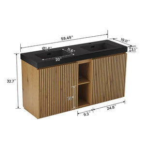 English Elm Galan 60 Inch Double Sink Bathroom Vanity Smoked Oak Slat Doors Walnut Finish Light Oak W1865S00318