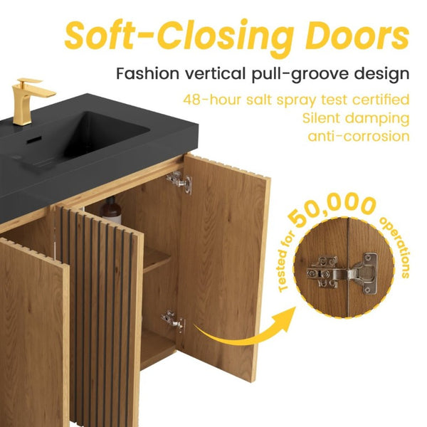 English Elm Galan 60 Inch Double Sink Bathroom Vanity Smoked Oak Slat Doors Walnut Finish Light Oak W1865S00318