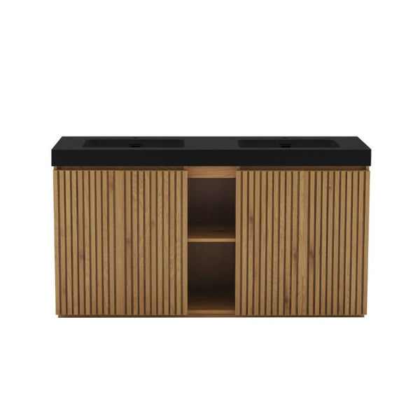 English Elm Galan 60 Inch Double Sink Bathroom Vanity Smoked Oak Slat Doors Walnut Finish Light Oak W1865S00318