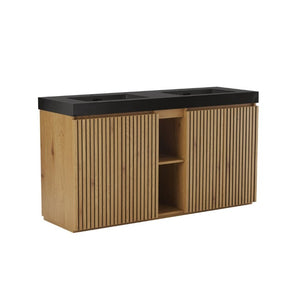 English Elm Galan 60 Inch Double Sink Bathroom Vanity Smoked Oak Slat Doors Walnut Finish Light Oak W1865S00318
