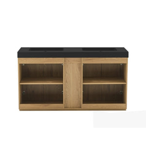 English Elm Galan 60 Inch Double Sink Bathroom Vanity Smoked Oak Slat Doors Walnut Finish Light Oak W1865S00318