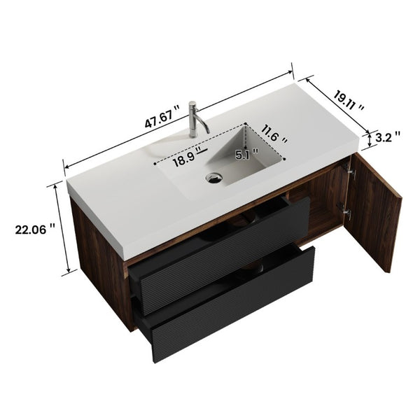English Elm Grace Floating Wall Mounted Bathroom Vanity Walnut Solid Surface Sink Soft Close W1865S00319