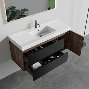 English Elm Grace Floating Wall Mounted Bathroom Vanity Walnut Solid Surface Sink Soft Close W1865S00319