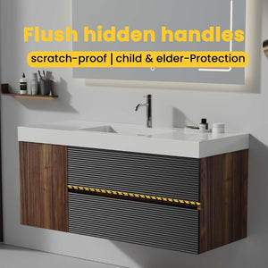 English Elm Grace Floating Wall Mounted Bathroom Vanity Walnut Solid Surface Sink Soft Close W1865S00319