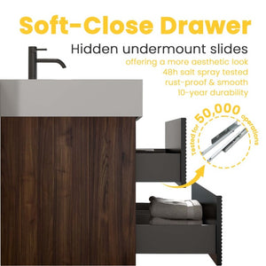 English Elm Grace Floating Wall Mounted Bathroom Vanity Walnut Solid Surface Sink Soft Close W1865S00319