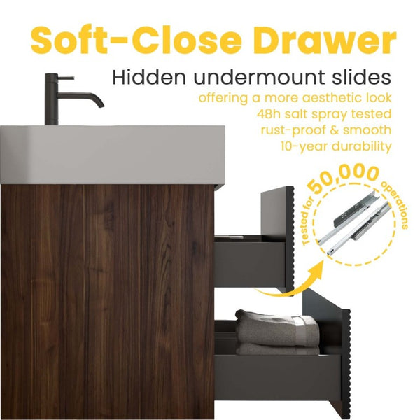 English Elm Grace Floating Wall Mounted Bathroom Vanity Walnut Solid Surface Sink Soft Close W1865S00319