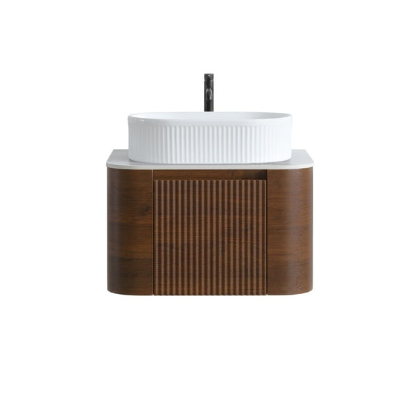 English Elm Erba 24 Inch Fluted Walnut Wall Mount Vanity with Oval Ceramic Basin Spa Inspired W1865S00320