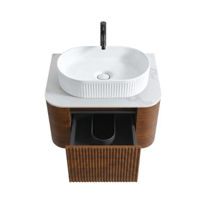 English Elm Erba 24 Inch Fluted Walnut Wall Mount Vanity with Oval Ceramic Basin Spa Inspired W1865S00320