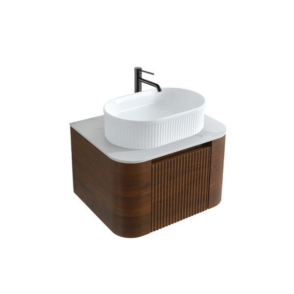 English Elm Erba 24 Inch Fluted Walnut Wall Mount Vanity with Oval Ceramic Basin Spa Inspired W1865S00320
