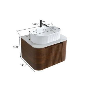 English Elm Erba 24 Inch Fluted Walnut Wall Mount Vanity with Oval Ceramic Basin Spa Inspired W1865S00320