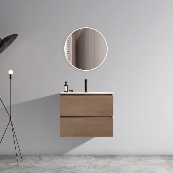 English Elm Tia Floating Bathroom Vanity with Ceramic Sink Walnut Soft Close Drawers Modern One Faucet Hole W1865S00321