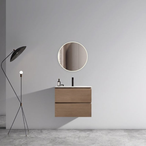 English Elm Tia Floating Bathroom Vanity with Ceramic Sink Walnut Soft Close Drawers Modern One Faucet Hole W1865S00321