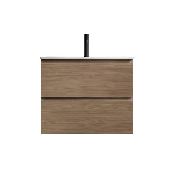 English Elm Tia Floating Bathroom Vanity with Ceramic Sink Walnut Soft Close Drawers Modern One Faucet Hole W1865S00321