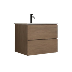 English Elm Tia Floating Bathroom Vanity with Ceramic Sink Walnut Soft Close Drawers Modern One Faucet Hole W1865S00321