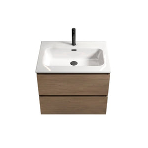 English Elm Tia Floating Bathroom Vanity with Ceramic Sink Walnut Soft Close Drawers Modern One Faucet Hole W1865S00321