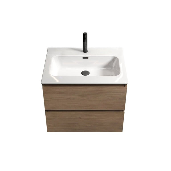 English Elm Tia Floating Bathroom Vanity with Ceramic Sink Walnut Soft Close Drawers Modern One Faucet Hole W1865S00321