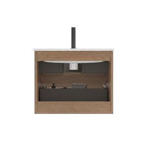 English Elm Tia Floating Bathroom Vanity with Ceramic Sink Walnut Soft Close Drawers Modern One Faucet Hole W1865S00321