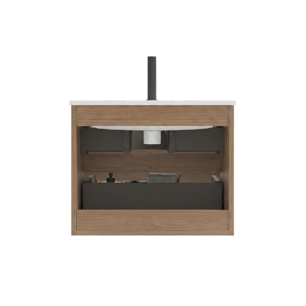 English Elm Tia Floating Bathroom Vanity with Ceramic Sink Walnut Soft Close Drawers Modern One Faucet Hole W1865S00321