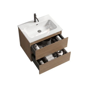 English Elm Tia Floating Bathroom Vanity with Ceramic Sink Walnut Soft Close Drawers Modern One Faucet Hole W1865S00321
