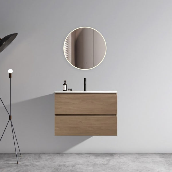 English Elm Tia Floating Walnut Bathroom Vanity with Ceramic Sink and Soft Close Double Drawers 1 Faucet Hole W1865S00322