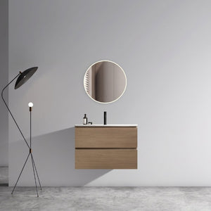 English Elm Tia Floating Walnut Bathroom Vanity with Ceramic Sink and Soft Close Double Drawers 1 Faucet Hole W1865S00322