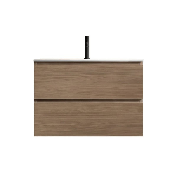 English Elm Tia Floating Walnut Bathroom Vanity with Ceramic Sink and Soft Close Double Drawers 1 Faucet Hole W1865S00322