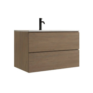 English Elm Tia Floating Walnut Bathroom Vanity with Ceramic Sink and Soft Close Double Drawers 1 Faucet Hole W1865S00322