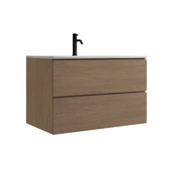 English Elm Tia Floating Walnut Bathroom Vanity with Ceramic Sink and Soft Close Double Drawers 1 Faucet Hole W1865S00322