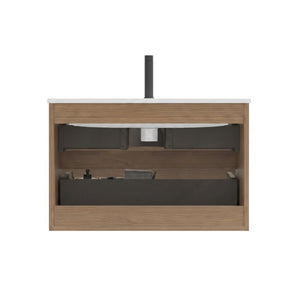 English Elm Tia Floating Walnut Bathroom Vanity with Ceramic Sink and Soft Close Double Drawers 1 Faucet Hole W1865S00322