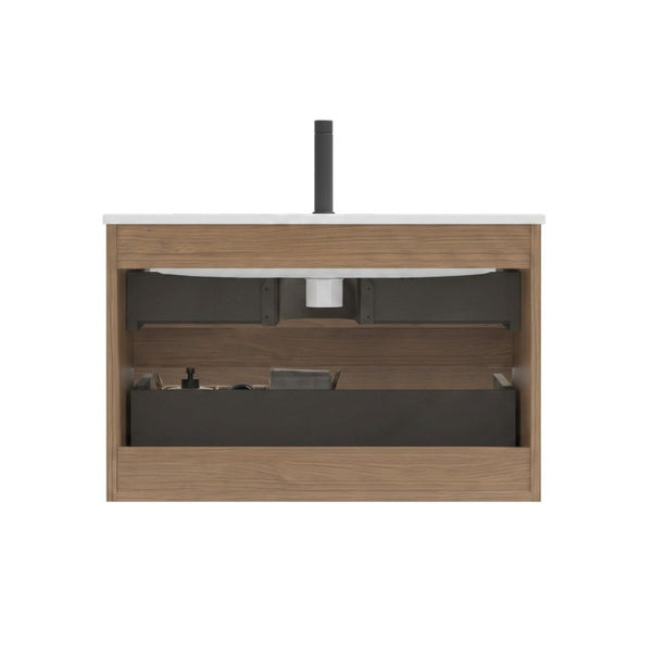 English Elm Tia Floating Walnut Bathroom Vanity with Ceramic Sink and Soft Close Double Drawers 1 Faucet Hole W1865S00322