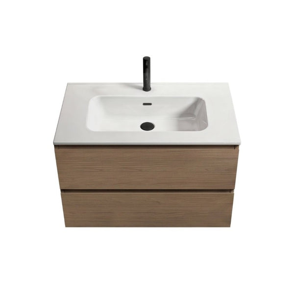 English Elm Tia Floating Walnut Bathroom Vanity with Ceramic Sink and Soft Close Double Drawers 1 Faucet Hole W1865S00322