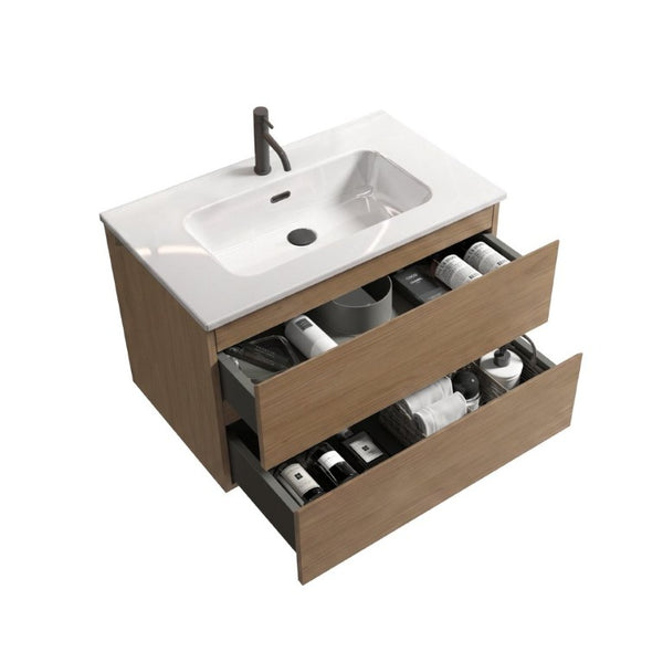 English Elm Tia Floating Walnut Bathroom Vanity with Ceramic Sink and Soft Close Double Drawers 1 Faucet Hole W1865S00322