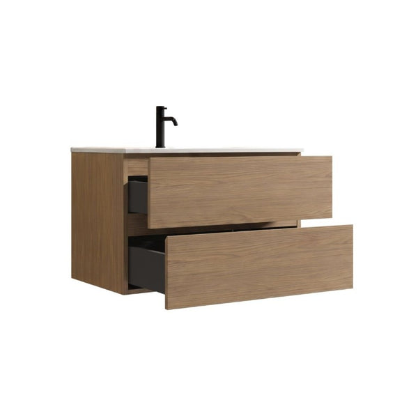 English Elm Tia Floating Walnut Bathroom Vanity with Ceramic Sink and Soft Close Double Drawers 1 Faucet Hole W1865S00322