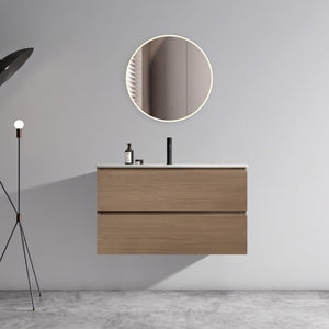 English Elm Tia 36 Inch Floating Bathroom Vanity Walnut Finish with Ceramic Sink Soft Close Drawers 1 Faucet Hole W1865S00323