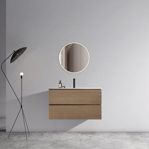 English Elm Tia 36 Inch Floating Bathroom Vanity Walnut Finish with Ceramic Sink Soft Close Drawers 1 Faucet Hole W1865S00323
