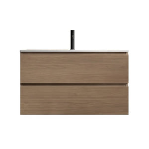 English Elm Tia 36 Inch Floating Bathroom Vanity Walnut Finish with Ceramic Sink Soft Close Drawers 1 Faucet Hole W1865S00323
