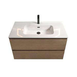English Elm Tia 36 Inch Floating Bathroom Vanity Walnut Finish with Ceramic Sink Soft Close Drawers 1 Faucet Hole W1865S00323