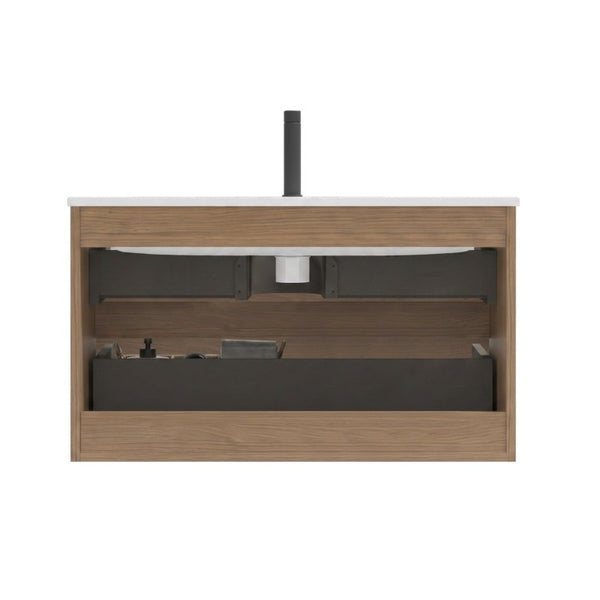 English Elm Tia 36 Inch Floating Bathroom Vanity Walnut Finish with Ceramic Sink Soft Close Drawers 1 Faucet Hole W1865S00323