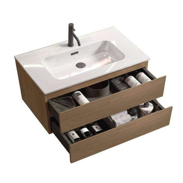 English Elm Tia 36 Inch Floating Bathroom Vanity Walnut Finish with Ceramic Sink Soft Close Drawers 1 Faucet Hole W1865S00323