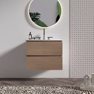 English Elm Tia Floating Bathroom Vanity with Ceramic Sink Walnut Soft Close Drawers Modern Three Faucet Holes W1865S00324