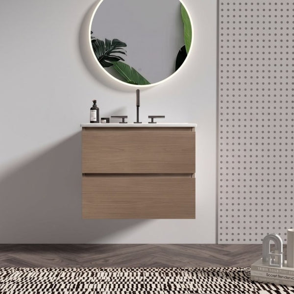 English Elm Tia Floating Bathroom Vanity with Ceramic Sink Walnut Soft Close Drawers Modern Three Faucet Holes W1865S00324