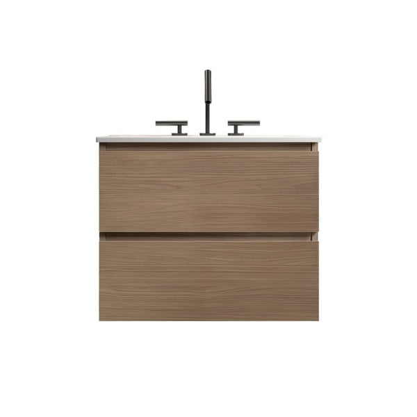 English Elm Tia Floating Bathroom Vanity with Ceramic Sink Walnut Soft Close Drawers Modern Three Faucet Holes W1865S00324