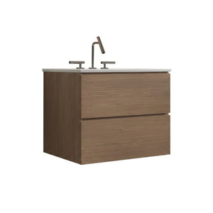English Elm Tia Floating Bathroom Vanity with Ceramic Sink Walnut Soft Close Drawers Modern Three Faucet Holes W1865S00324