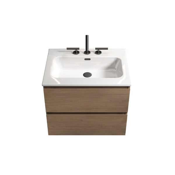 English Elm Tia Floating Bathroom Vanity with Ceramic Sink Walnut Soft Close Drawers Modern Three Faucet Holes W1865S00324
