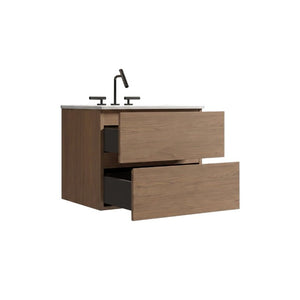 English Elm Tia Floating Bathroom Vanity with Ceramic Sink Walnut Soft Close Drawers Modern Three Faucet Holes W1865S00324