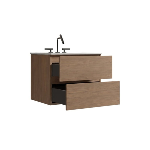 English Elm Tia Floating Bathroom Vanity with Ceramic Sink Walnut Soft Close Drawers Modern Three Faucet Holes W1865S00324