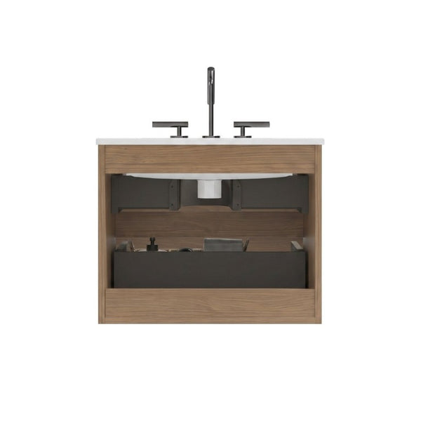 English Elm Tia Floating Bathroom Vanity with Ceramic Sink Walnut Soft Close Drawers Modern Three Faucet Holes W1865S00324