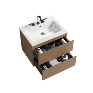 English Elm Tia Floating Bathroom Vanity with Ceramic Sink Walnut Soft Close Drawers Modern Three Faucet Holes W1865S00324