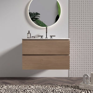 English Elm Tia Floating Walnut Bathroom Vanity with Ceramic Sink and Soft Close Double Drawers 3 Faucet Holes W1865S00325
